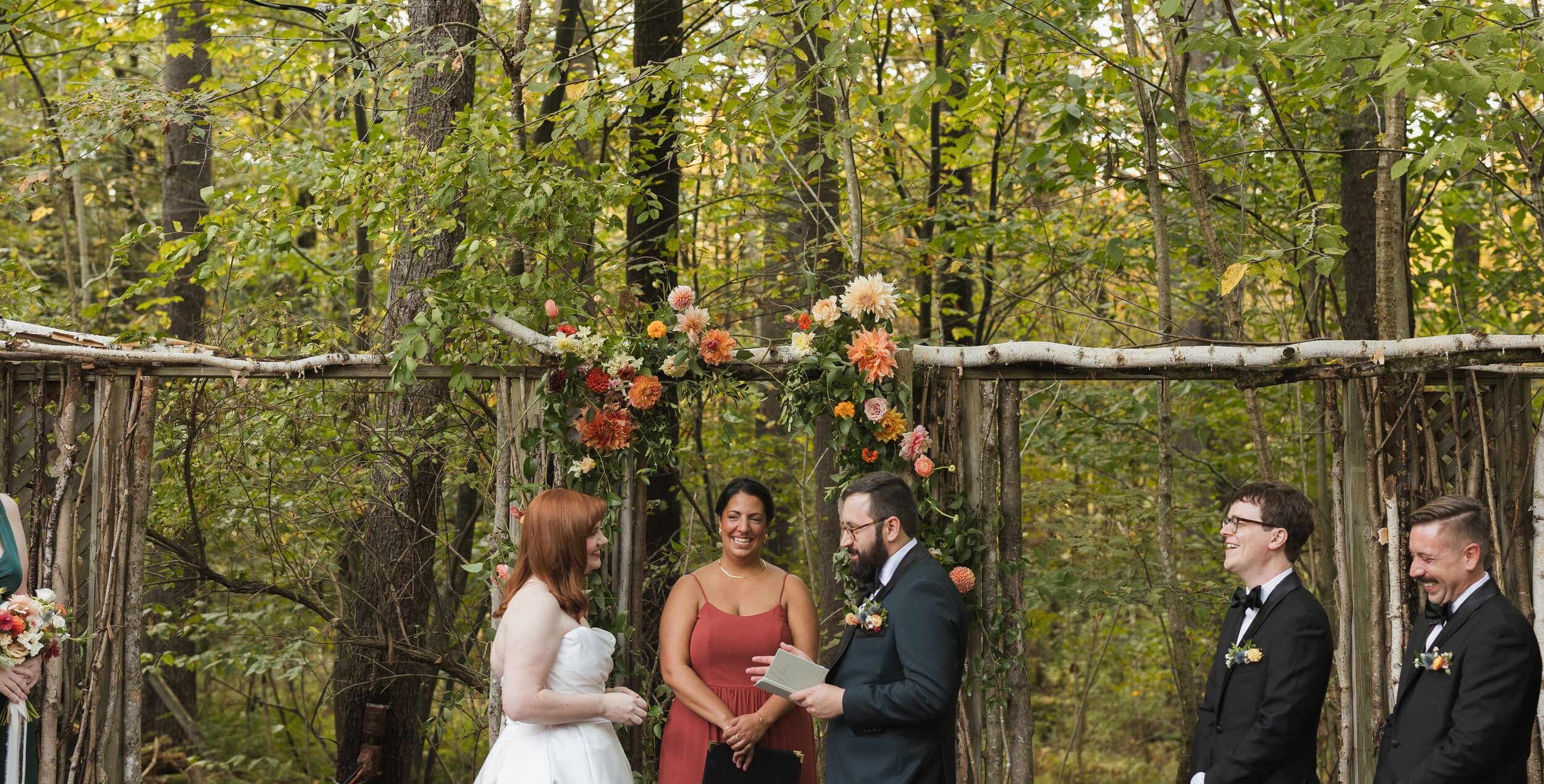 Couple embracing during an intimate small wedding in the Vermont mountains